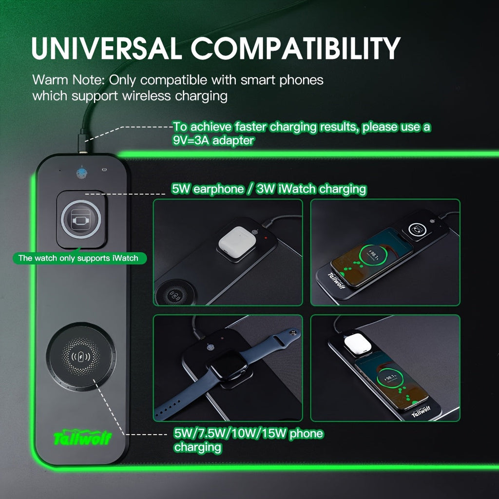 Trendbay 3-in-1 Magnetic Wireless Charging Mouse Pad RGB Desk Mat