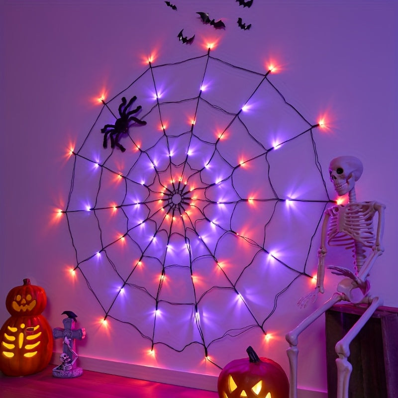 Trendbay 120 × 120CM Halloween Spider Web LED Light – Purple & Orange