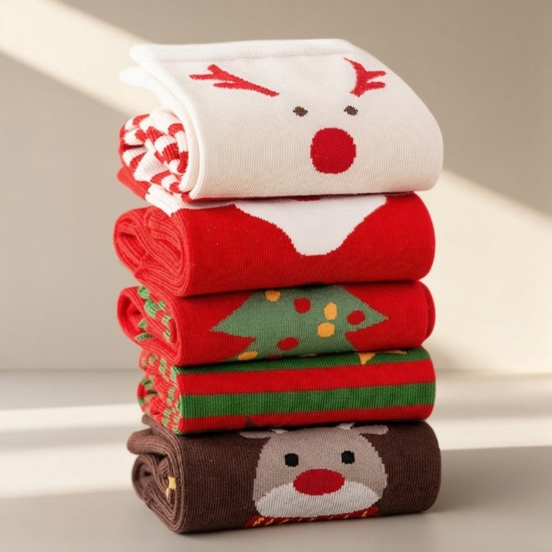 Trendbay 5-Pair Christmas Mid-Calf Socks Set Unisex