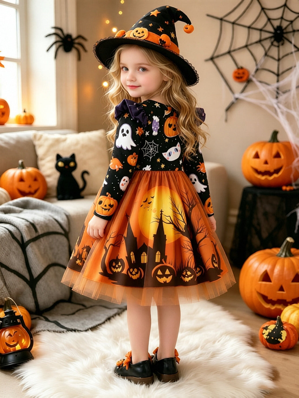 Trendbay Girls’ Orange Halloween Dress Ages 5–6y