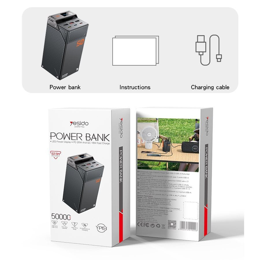 Trendbay 50000mAh Fast Charging Power Bank – 65W Multi-Port PD Portable Charger with LED Display