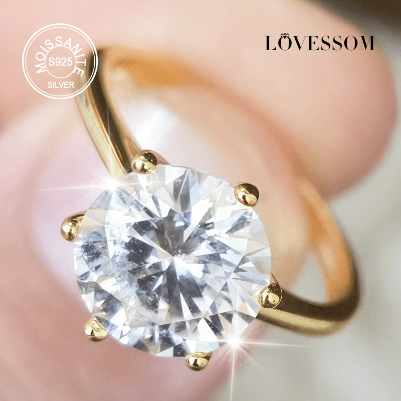 Trendbay Sterling Silver Moissanite Ring – 1, 2 & 3 Carat Six-Prong Engagement & Couple Ring