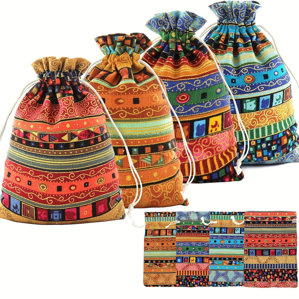Trendbay 24Pcs Egyptian Ethnic Style Jewelry Pouches – Striped Fabric