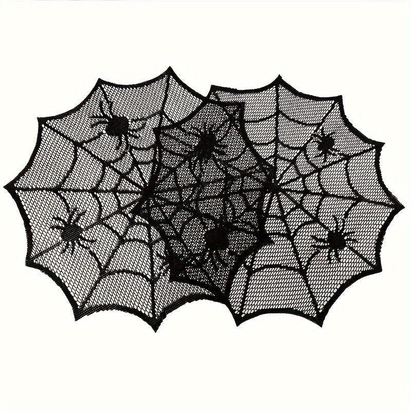 Trendbay 4-Piece Black Lace Halloween Placemats – 30 × 30CM Round Polyester
