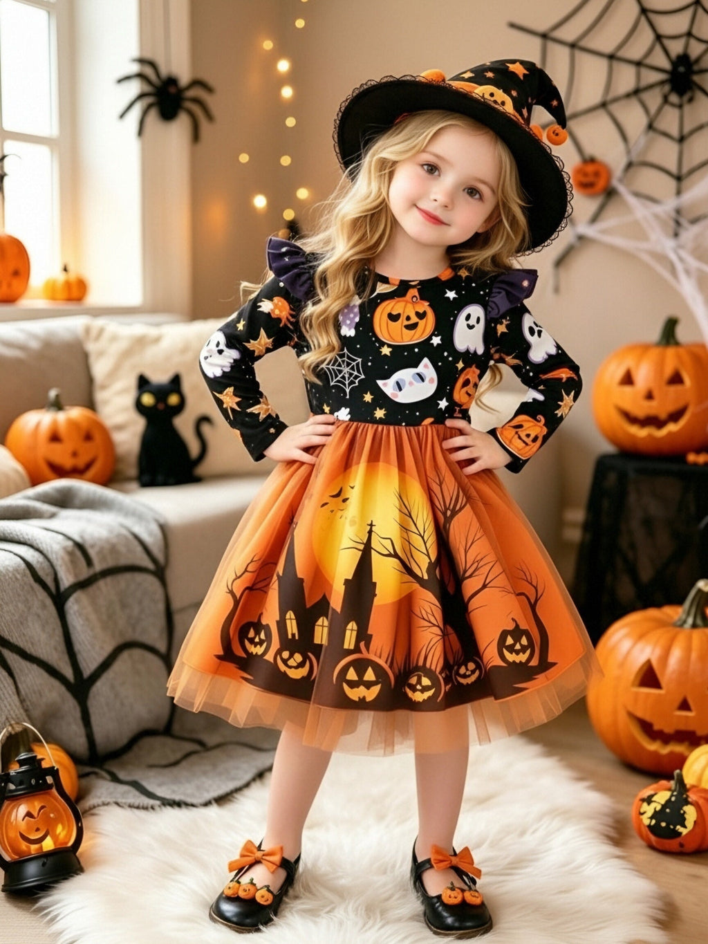 Trendbay Girls’ Orange Halloween Dress Ages 5–6y