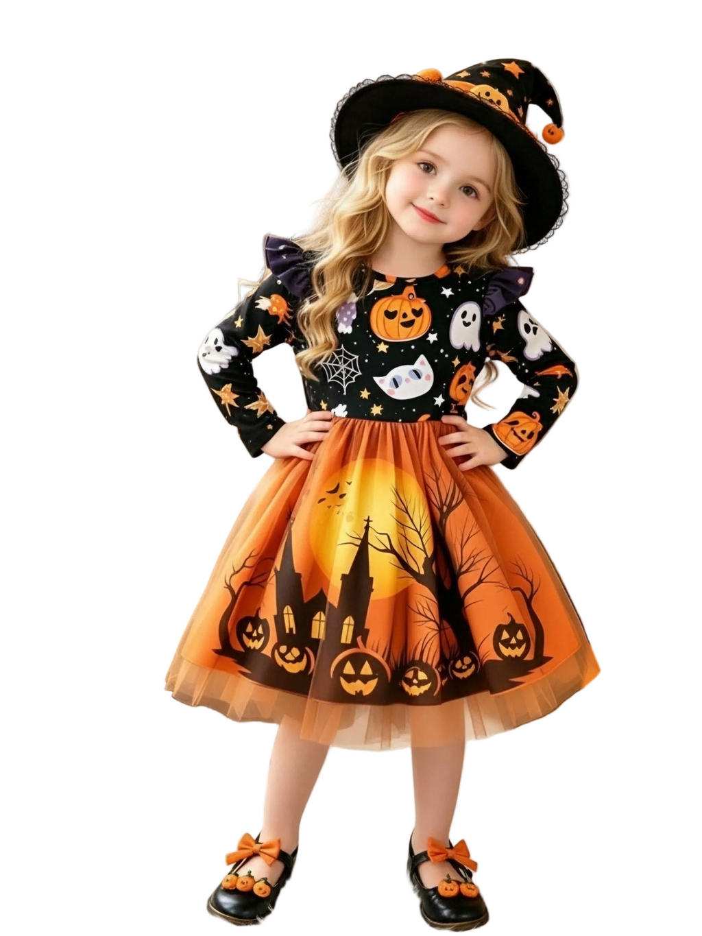 Trendbay Girls’ Orange Halloween Dress Ages 5–6y