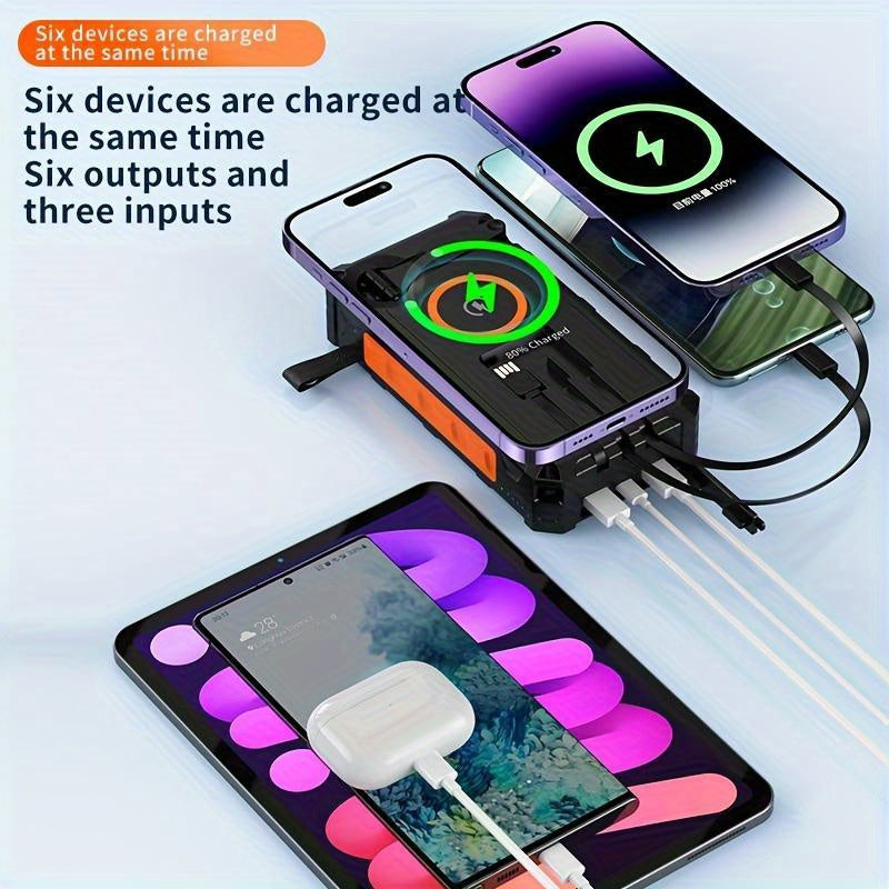 Trendbay 30000mAh Solar Power Bank – Wireless Fast Charging with Flashlight & Hand Crank