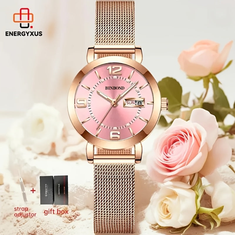 Trendbay Elegant Women's Mesh Strap Quartz Watch – Small Round Dial Fashion Wristwatch