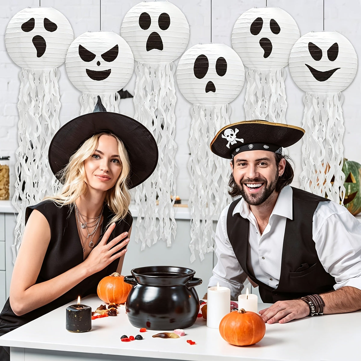 Trendbay 6pcs Halloween Paper Lanterns 78×20CM White Spooky