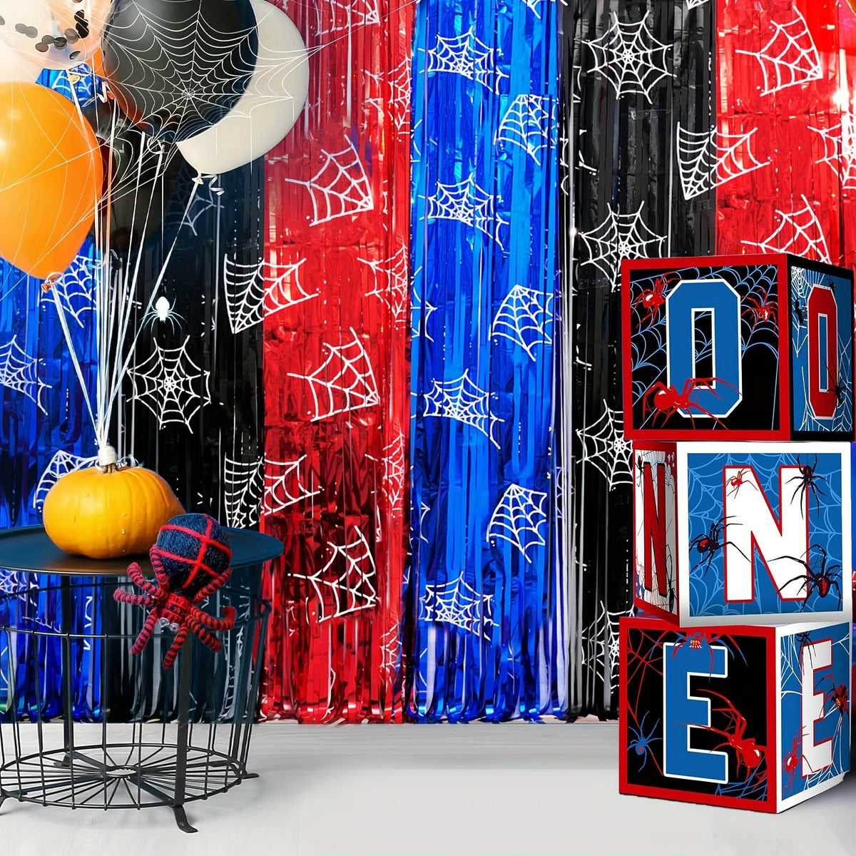 Trendbay Spider Web Foil Fringe Backdrop – Red, Black & Blue