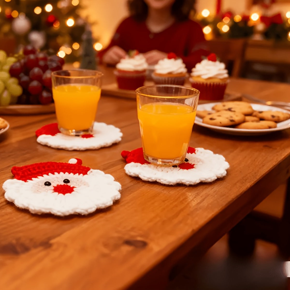 Trendbay 6-Piece Handmade Crochet Santa Claus Coaster Set