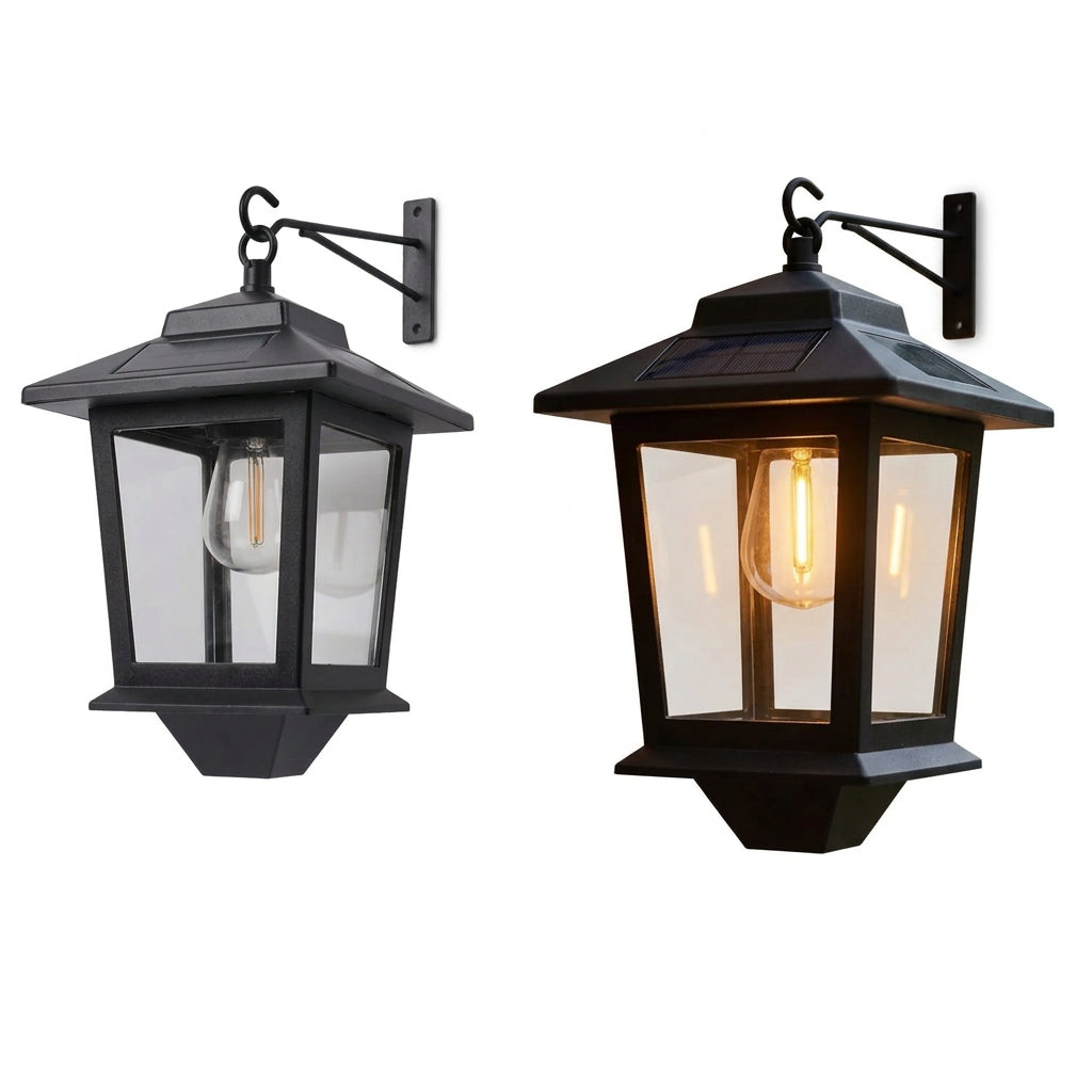 Trendbay 2-Pack Solar Outdoor Black Wall Lanterns Warm White LED