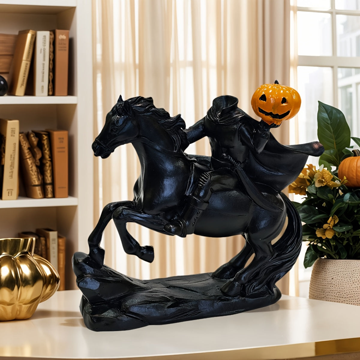Trendbay Black Resin Headless Knight Holding Pumpkin Ornament
