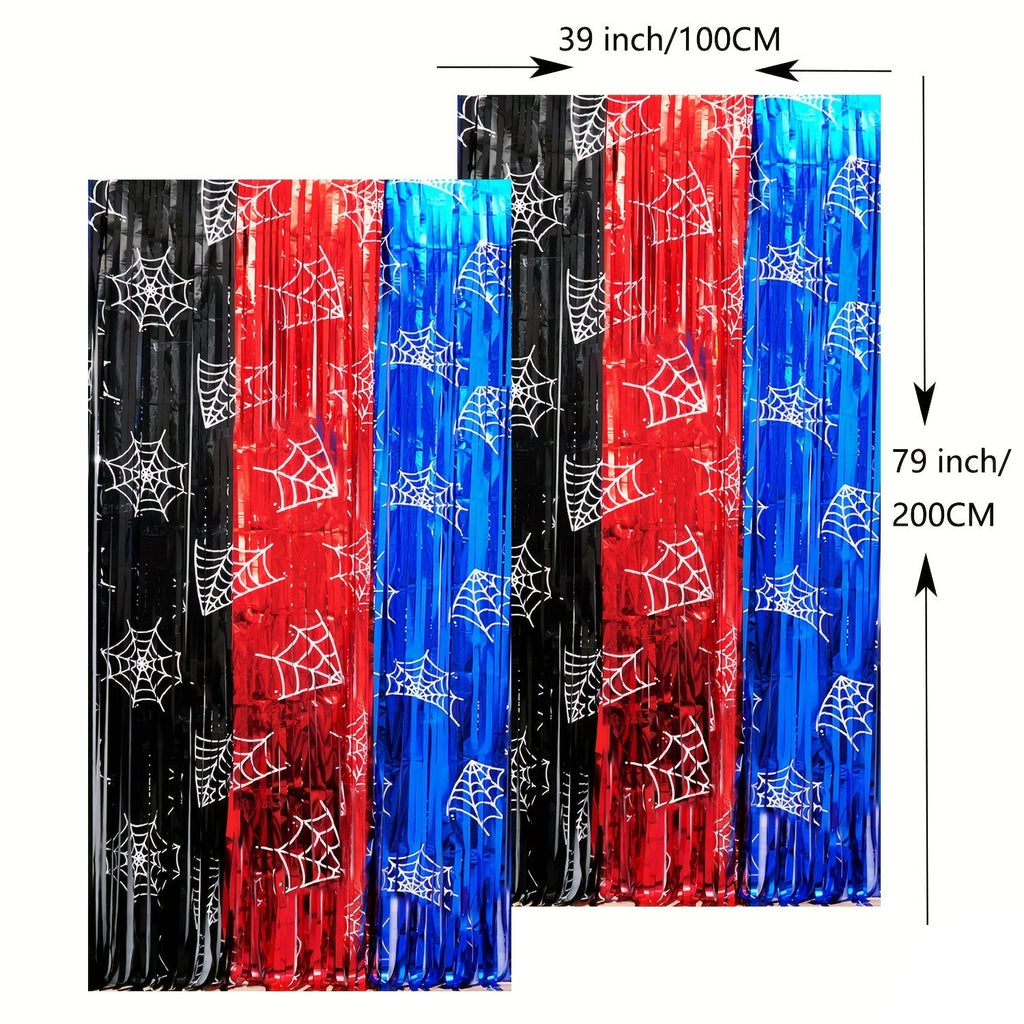 Trendbay Spider Web Foil Fringe Backdrop – Red, Black & Blue