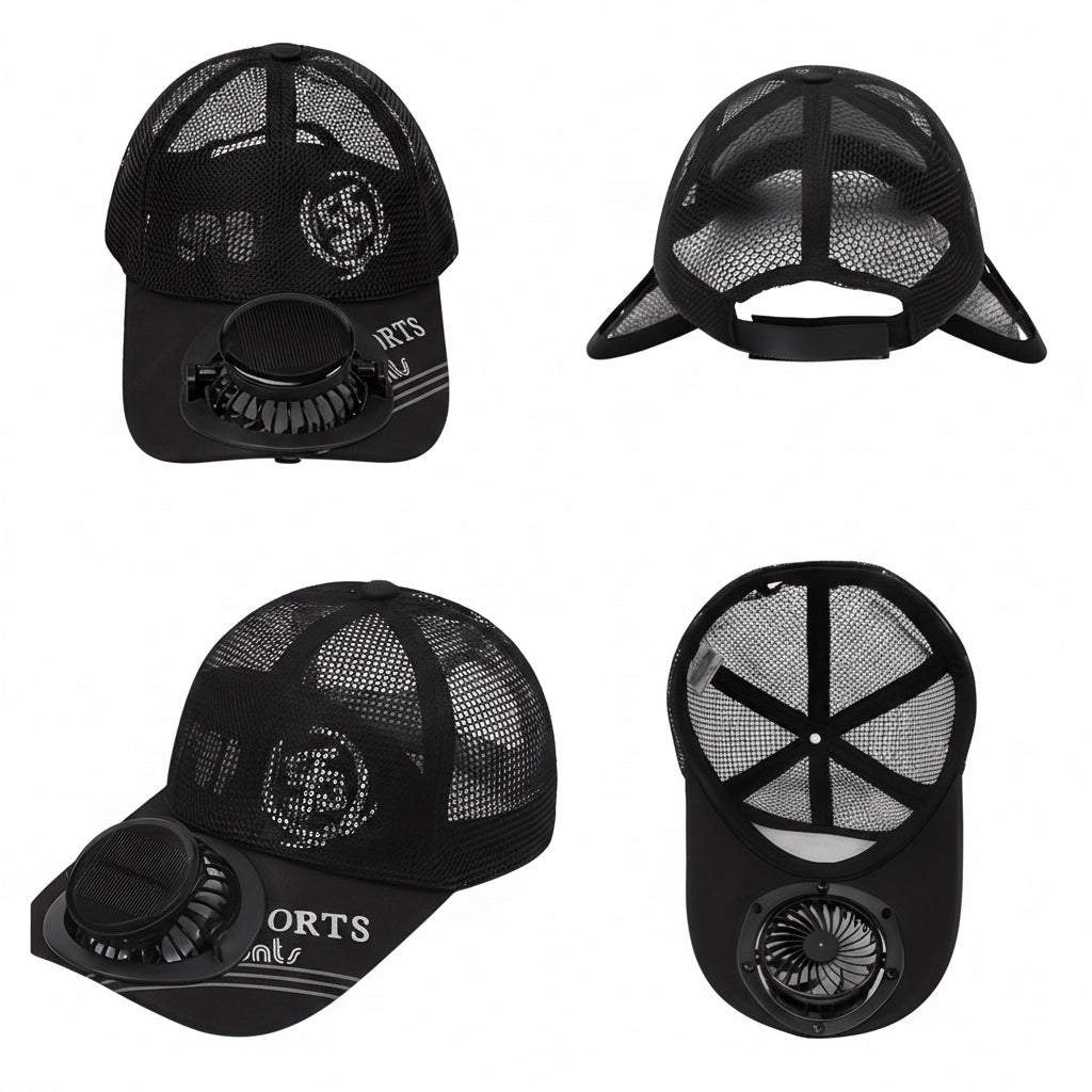 Trendbay Solar Fan Baseball Cap – Outdoor Cooling Hat with USB Rechargeable Fan & LED Light