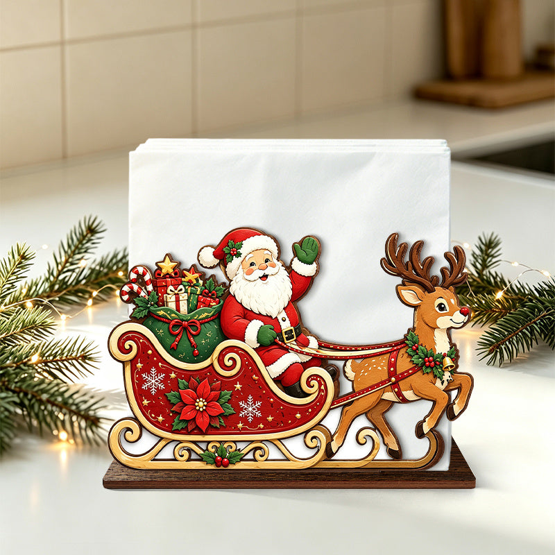 Trendbay Wooden Santa Sleigh Reindeer Christmas Napkin Holder