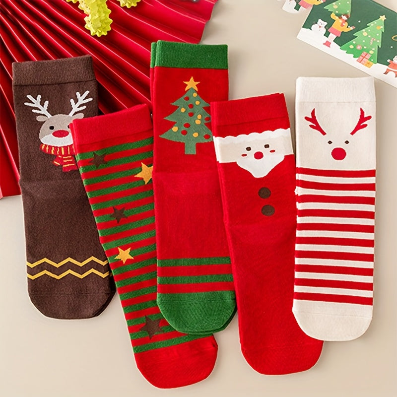 Trendbay 5-Pair Christmas Mid-Calf Socks Set Unisex