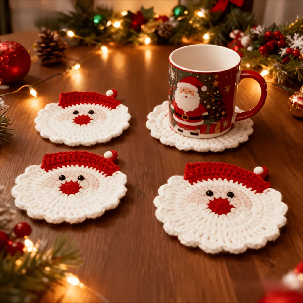 Trendbay 6-Piece Handmade Crochet Santa Claus Coaster Set