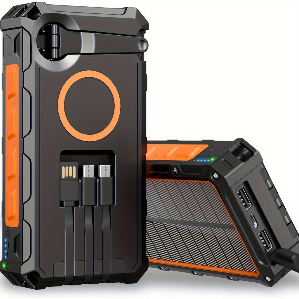Trendbay 30000mAh Solar Power Bank – Wireless Fast Charging with Flashlight & Hand Crank