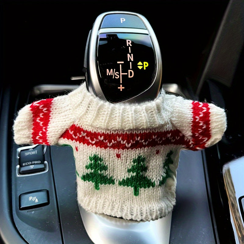 Trendbay White Christmas Car Gear Shift Knob Cover Mini Knitted Sweater