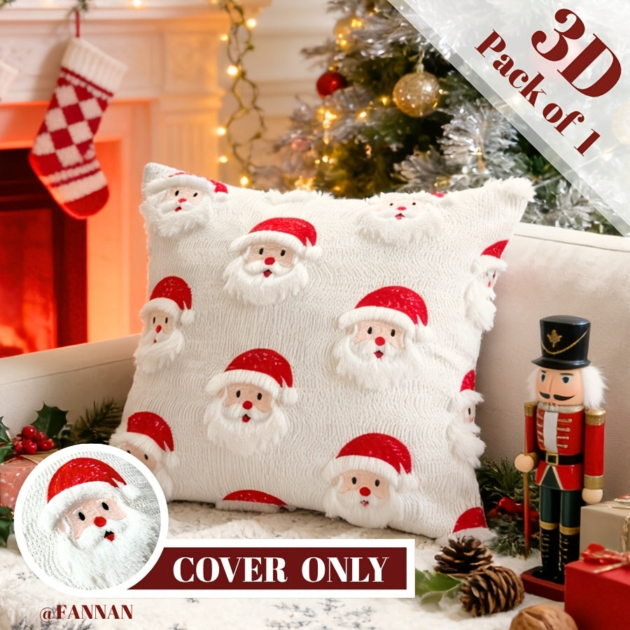 Trendbay 3D Santa Claus Quilted Cushion Cover White Christmas Pillowcase