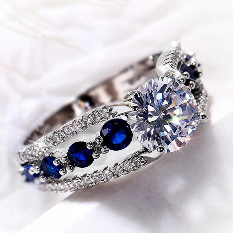 Trendbay 925 Sterling Silver 2 Carat Sapphire Ring – 18K Gold Plated Unisex Statement Ring