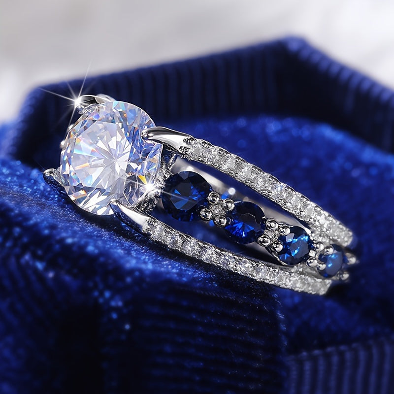 Trendbay 925 Sterling Silver 2 Carat Sapphire Ring – 18K Gold Plated Unisex Statement Ring