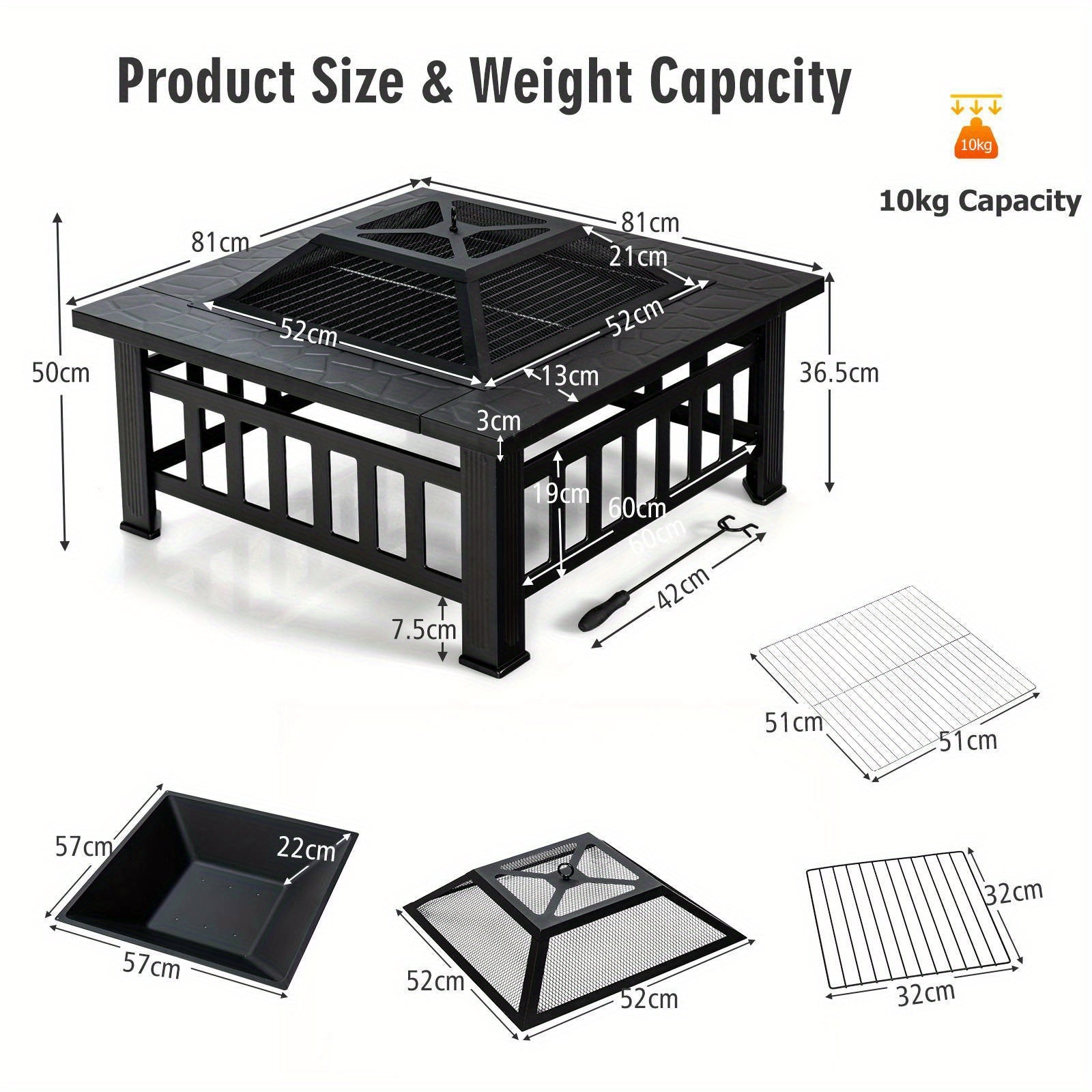 Trendbay 3-in-1 Outdoor Fire Pit Table with BBQ Grill