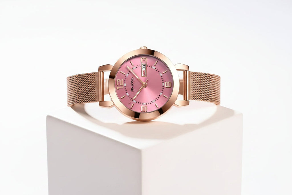 Trendbay Elegant Women's Mesh Strap Quartz Watch – Small Round Dial Fashion Wristwatch
