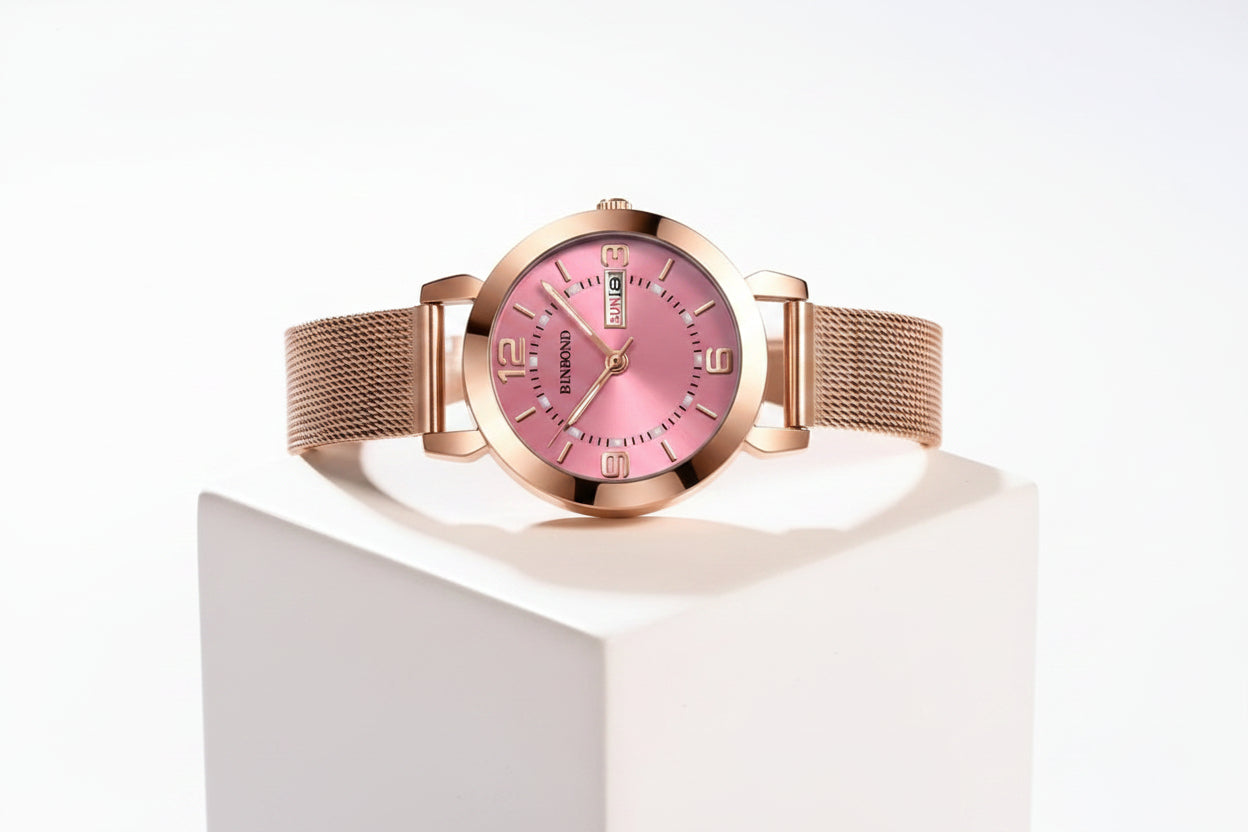Trendbay Elegant Women's Mesh Strap Quartz Watch – Small Round Dial Fashion Wristwatch