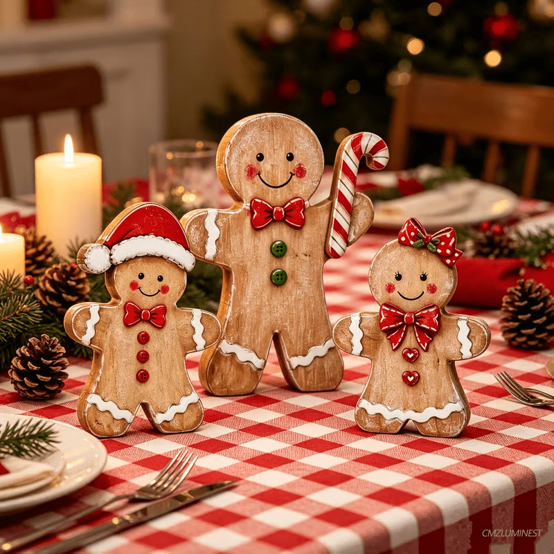 Trendbay Rustic Christmas Tiered Tray Décor Set of 3 Gingerbread, Santa Hat & Candy Cane
