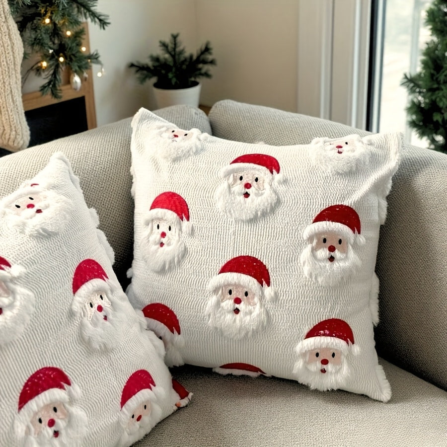 Trendbay 3D Santa Claus Quilted Cushion Cover White Christmas Pillowcase