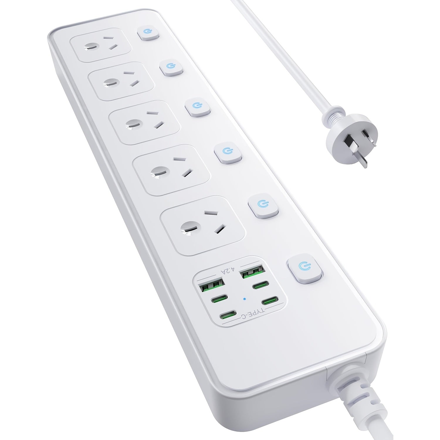 Trendbay Power Strip – 5 AC Outlets & 6 USB (USB-C Fast Charging), Individual Switches, 1.8m Cord, 3250W Overload Protection