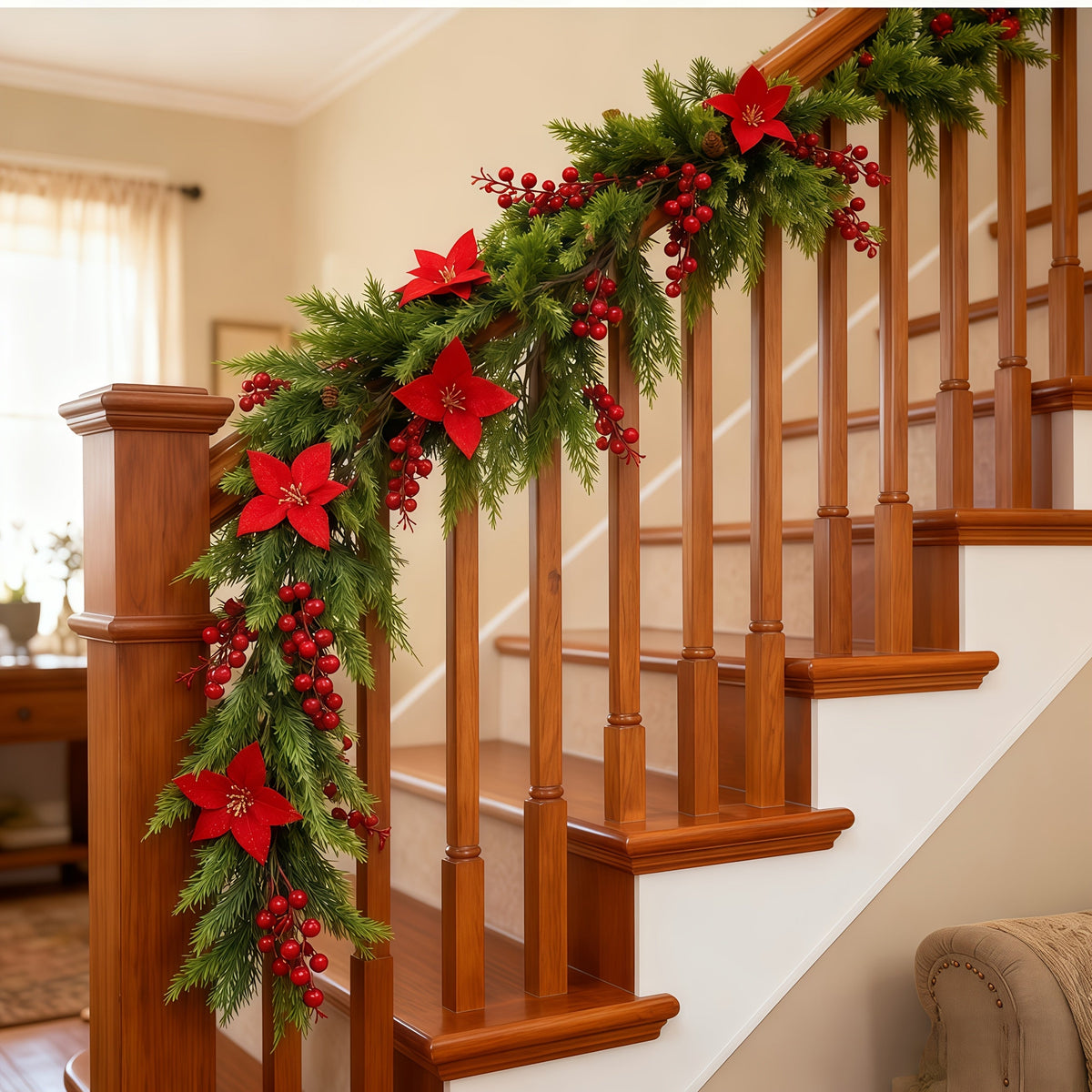 Trendbay 70.87-Inch Red Artificial Poinsettia Berry Vine Flower Garland