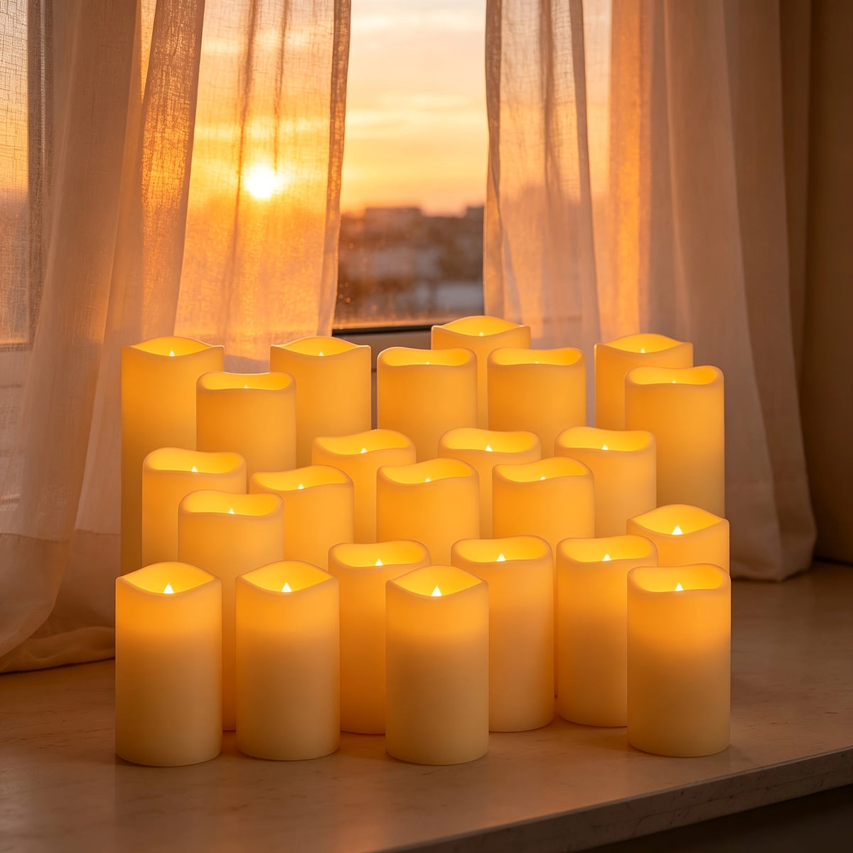 Trendbay 24Pack 3sizes Flameless LED Pillar Candles Battery-Powered