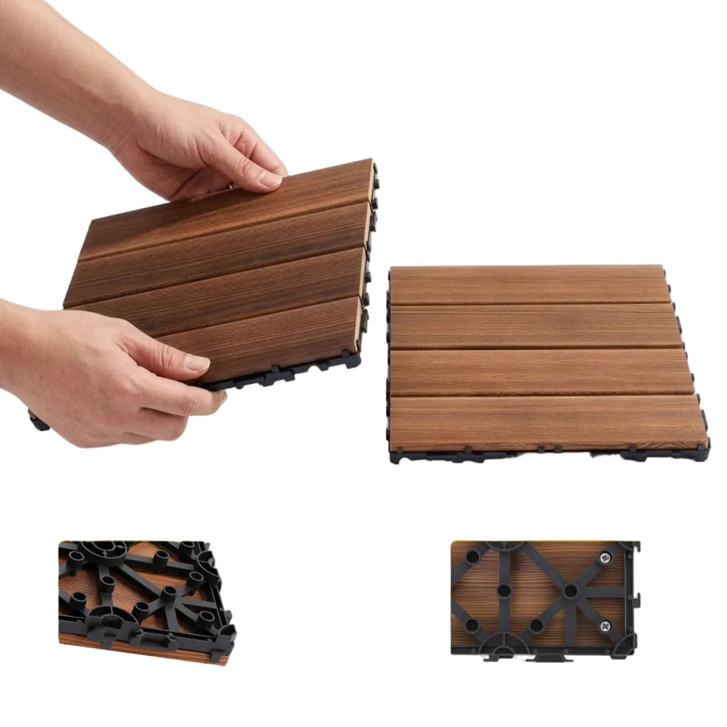 Trendbay 27pcs Pine Wood Interlocking Deck Tiles DIY Flooring