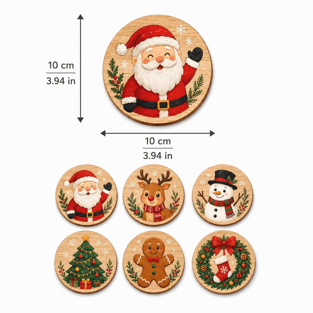 Trendbay 6pcs Wooden Christmas Coaster Set 10×10cm Festive Drink Mats