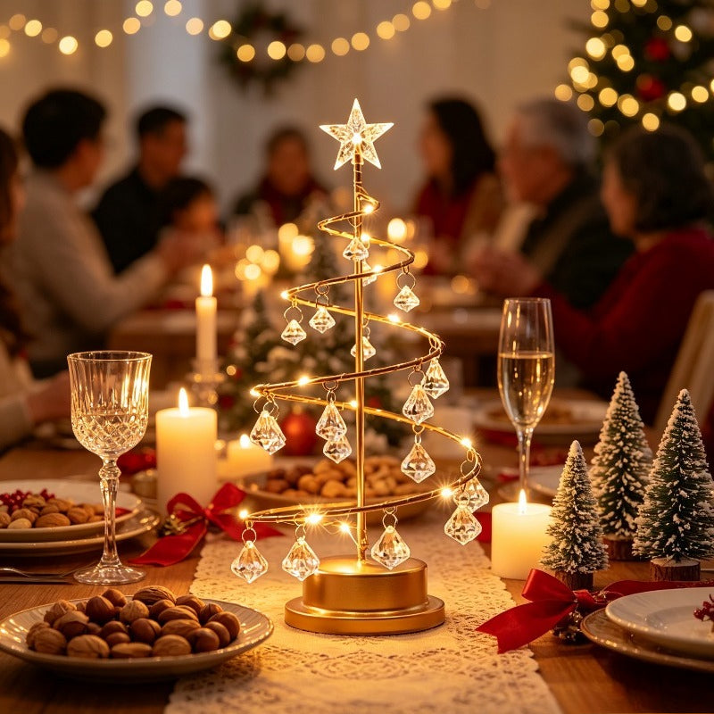 Trendbay LED Christmas Tree Lamp Warm Light Spiral Golden Metal