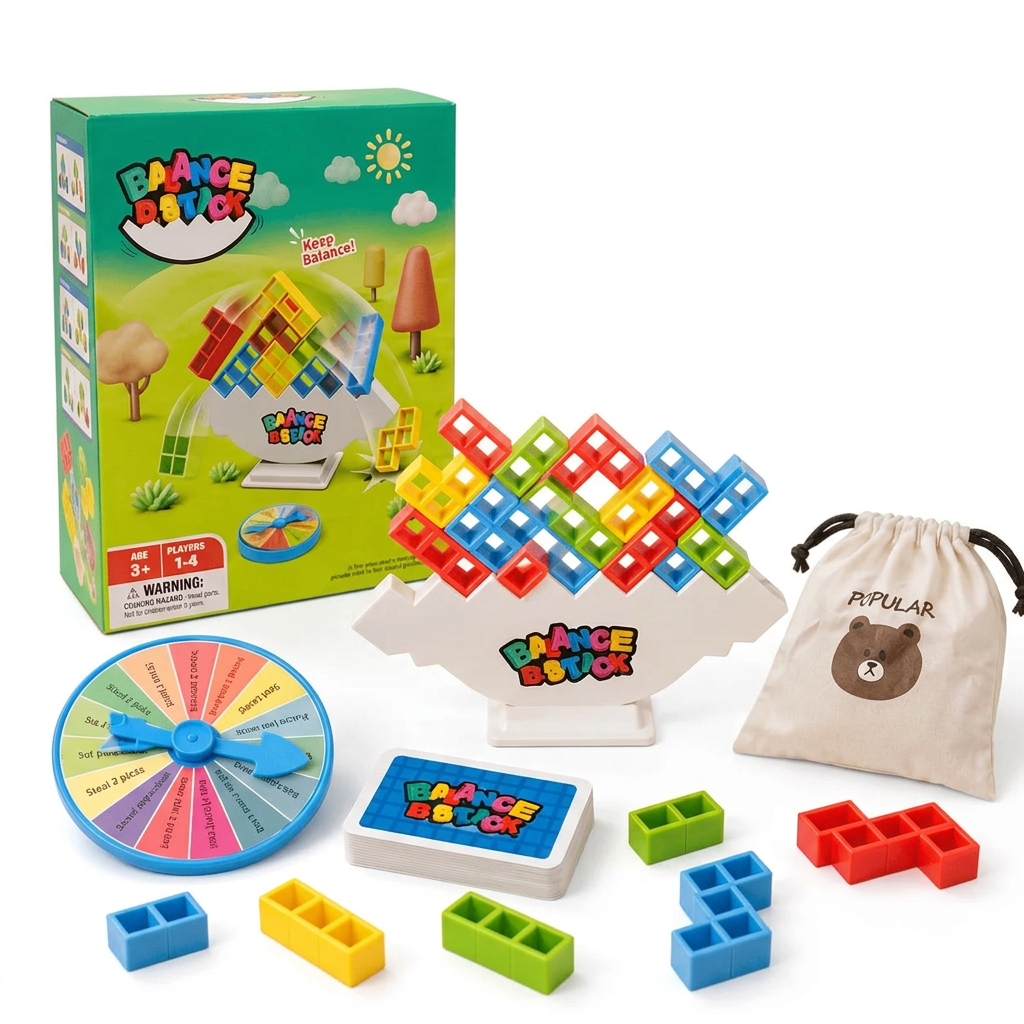 Trendbay 73pcs Balance Tower Stacking Colorful Plastic Tabletop Game