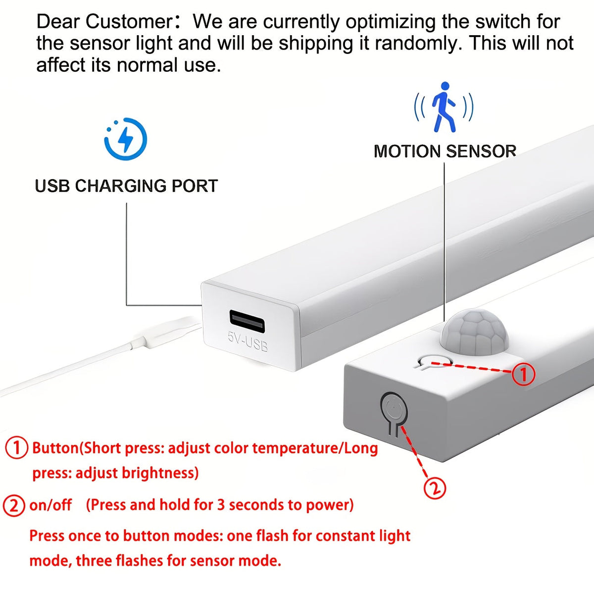 Trendbay 3pcs Rechargeable Motion Sensor Cabinet Lights USB-C