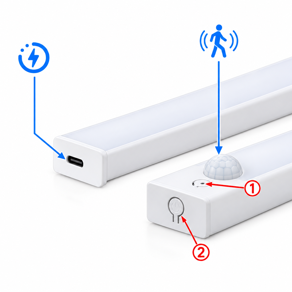 Trendbay 3pcs Rechargeable Motion Sensor Cabinet Lights USB-C