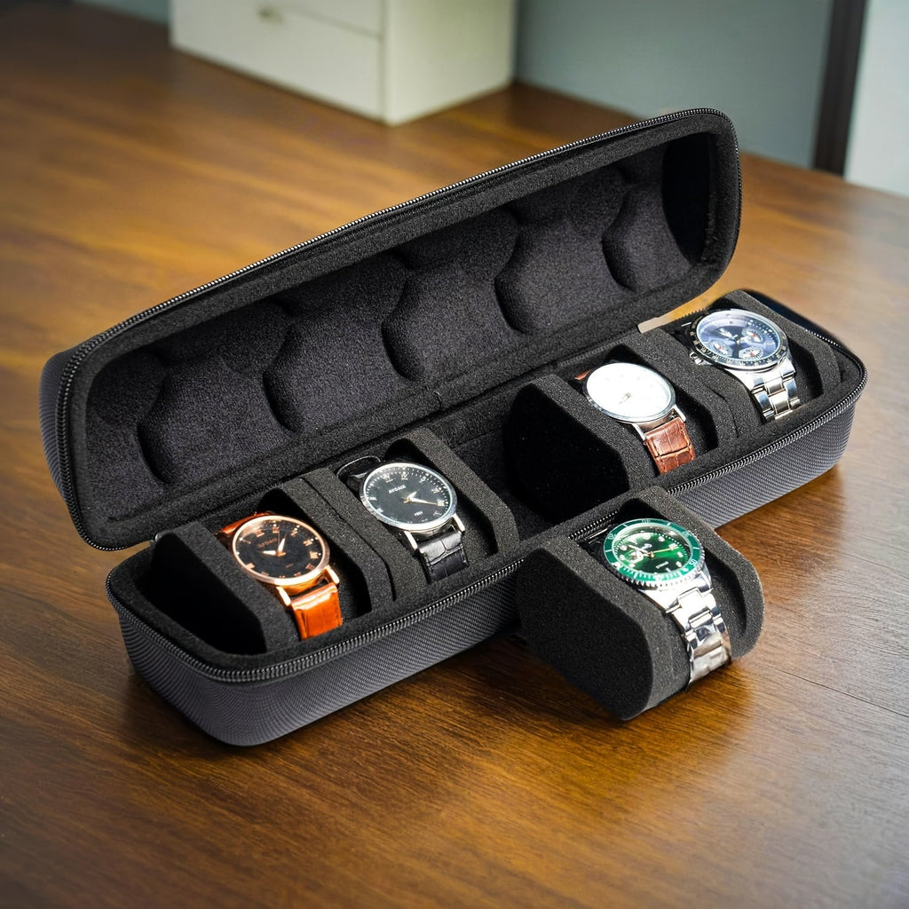 Trendbay 5-Slot Hard Shell Watch Travel Case – Portable Watch Organizer with Soft Cushions & Carry Handle