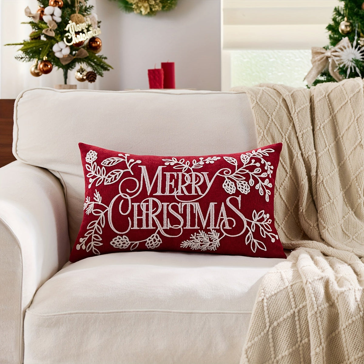Trendbay Chenille Christmas Pillowcase – Embroidered “Merry Christmas”