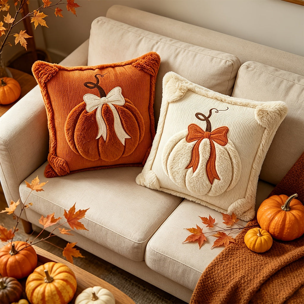 Trendbay 2-Piece Plush Pumpkin Bow Pillow Covers