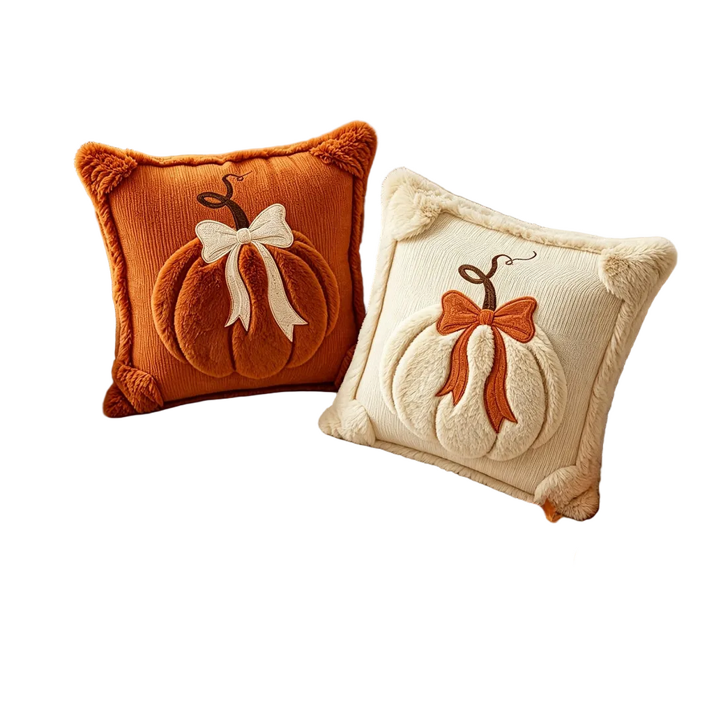 Trendbay 2-Piece Plush Pumpkin Bow Pillow Covers