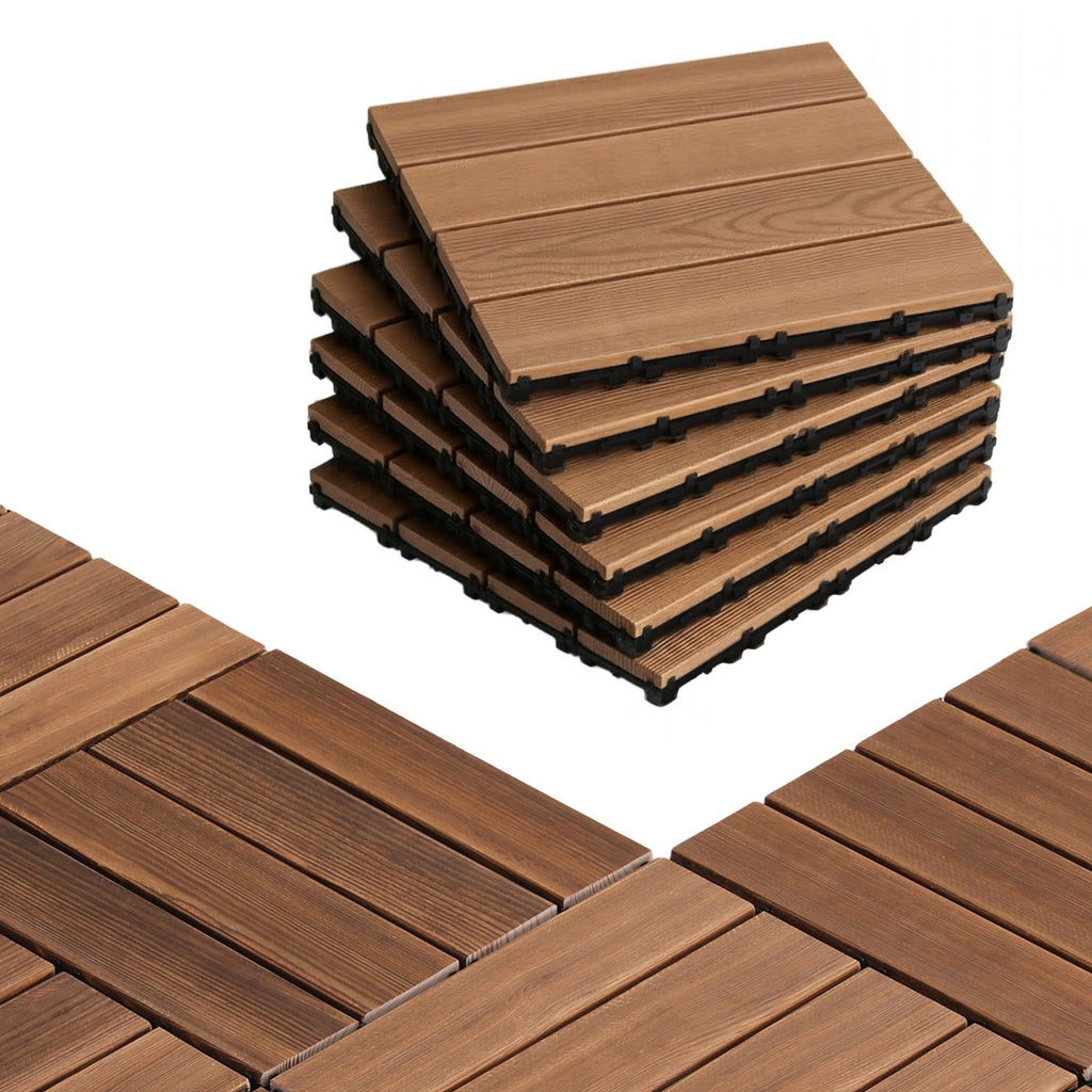 Trendbay 27pcs Pine Wood Interlocking Deck Tiles DIY Flooring