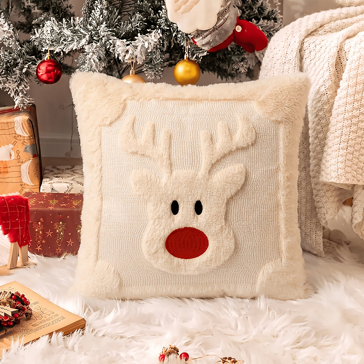 Trendbay 2-Pack 3D Jacquard Christmas Reindeer & Snowman Pillow Covers
