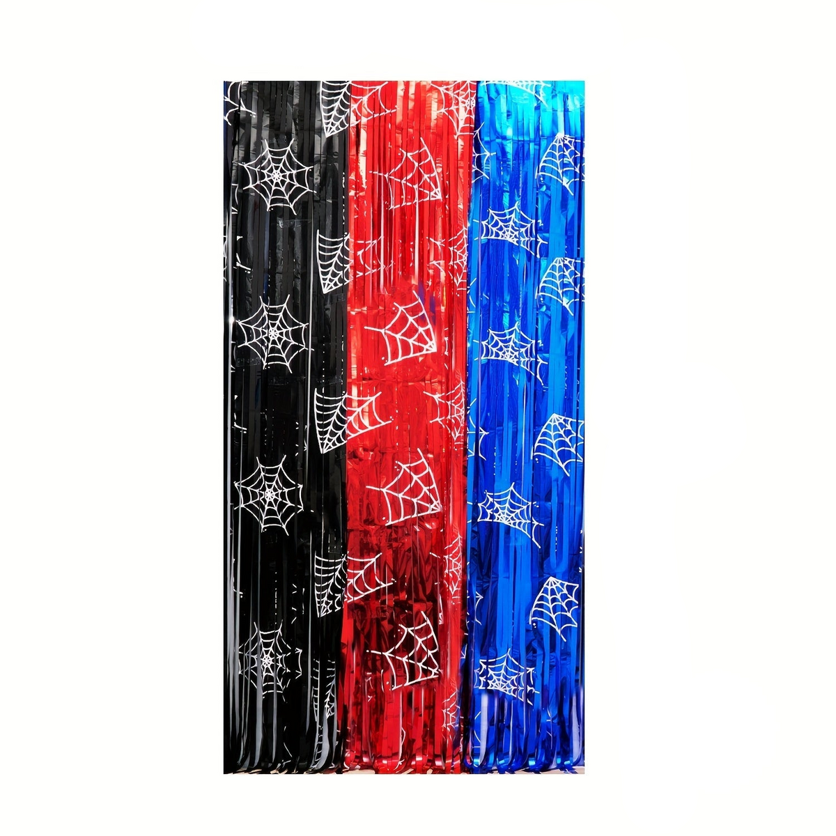 Trendbay Spider Web Foil Fringe Backdrop – Red, Black & Blue