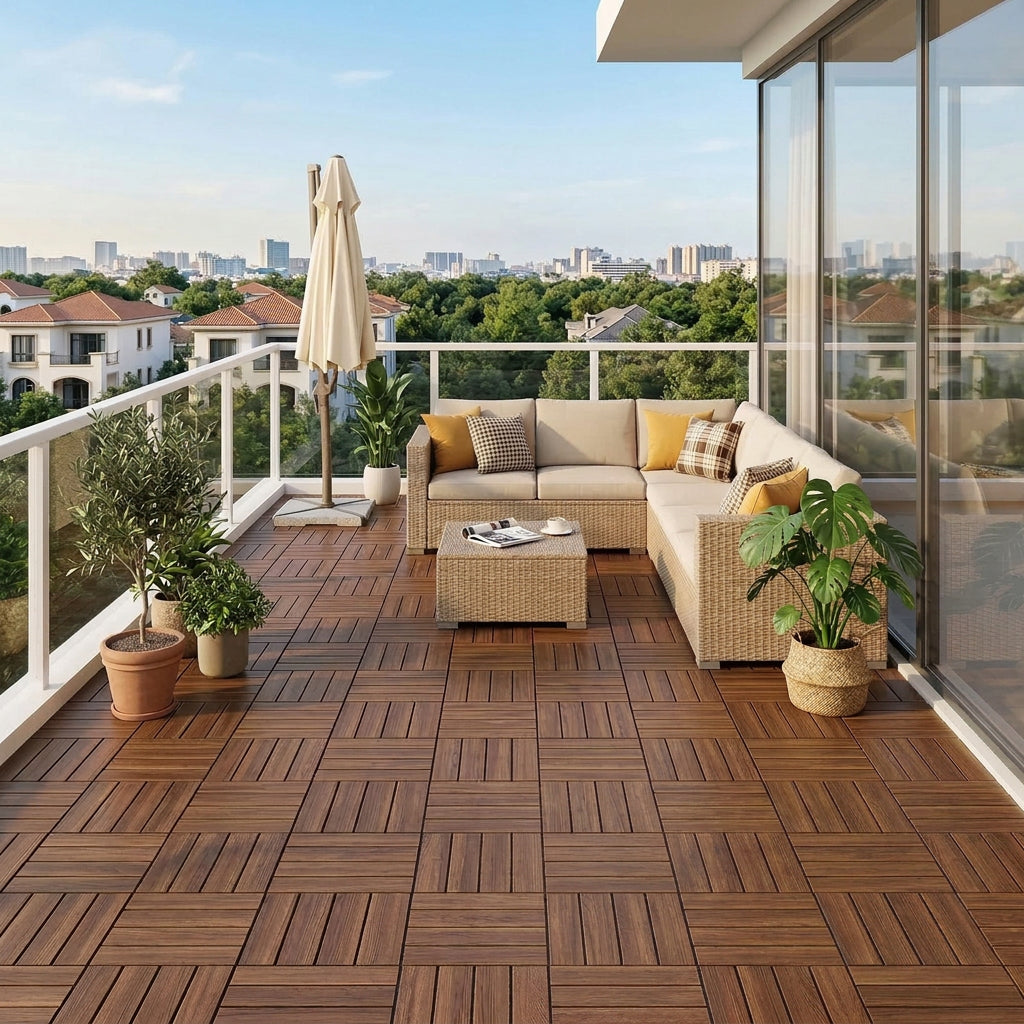Trendbay 27pcs Pine Wood Interlocking Deck Tiles DIY Flooring