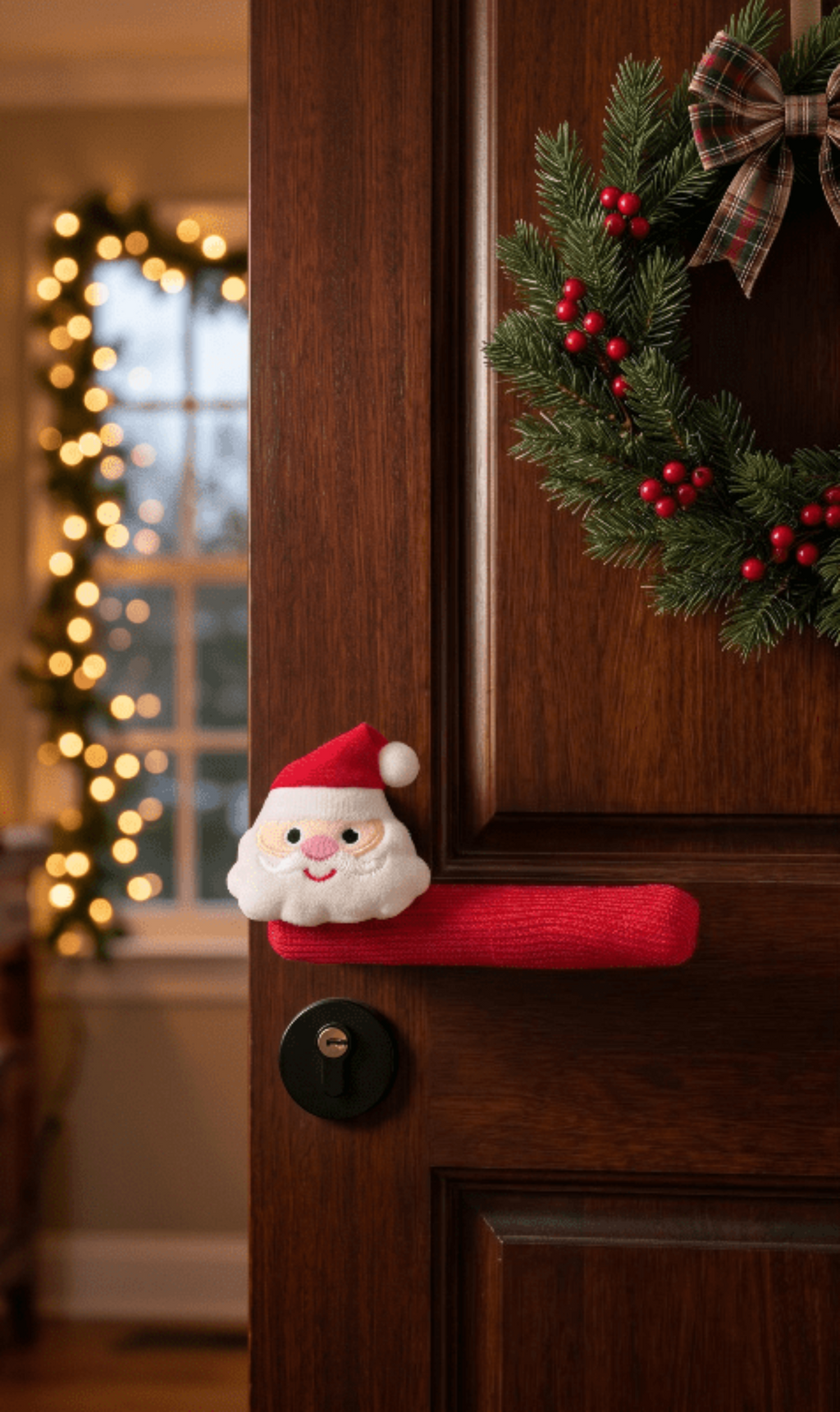 Trendbay 3pcs Santa Claus Doorknob Covers Red Christmas Decor